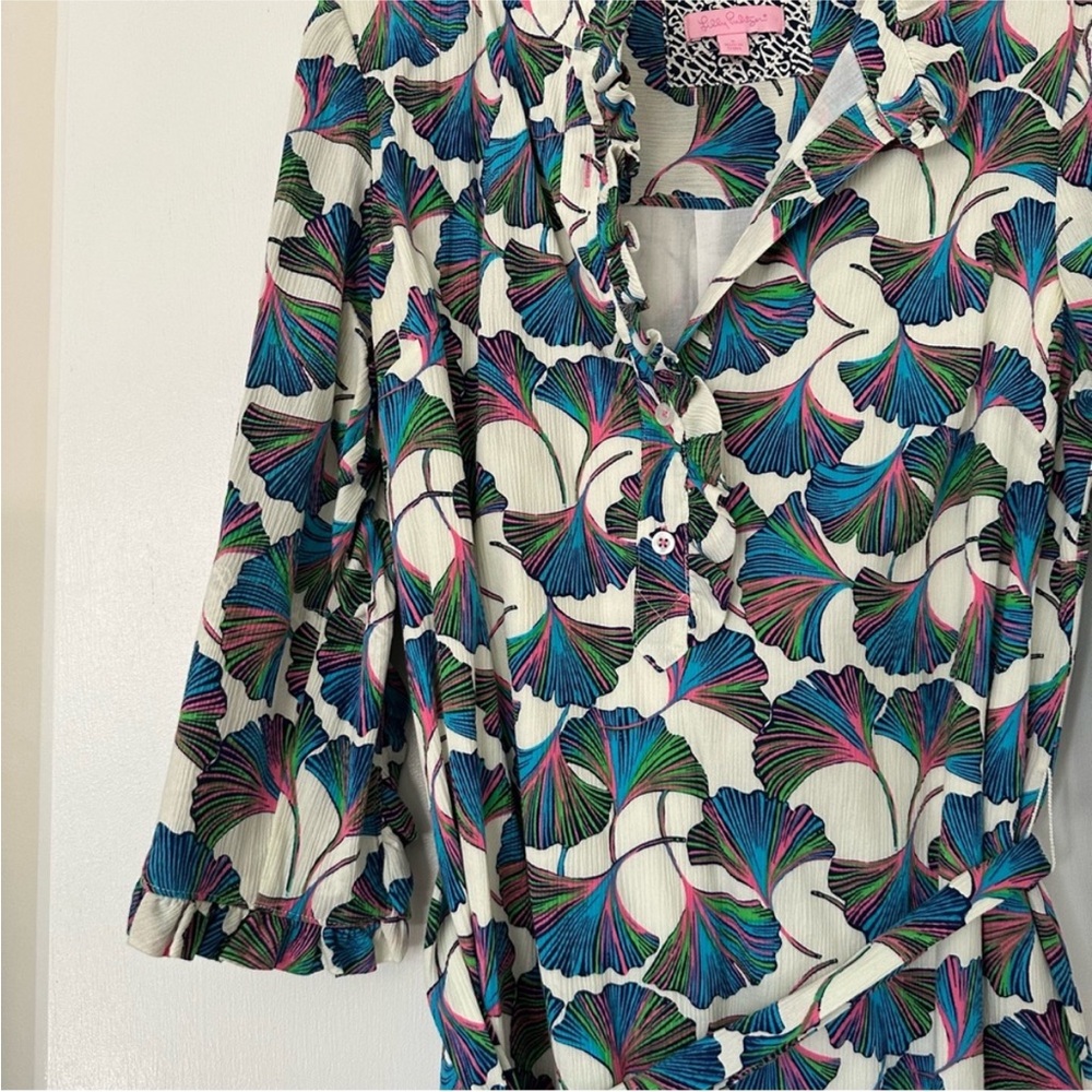 Lilly Pulitzer White Dress with Blue, Green & Purple Leaf Print - Picture 3 of 5